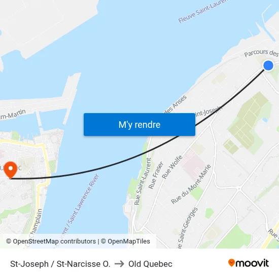 St-Joseph / St-Narcisse O. to Old Quebec map