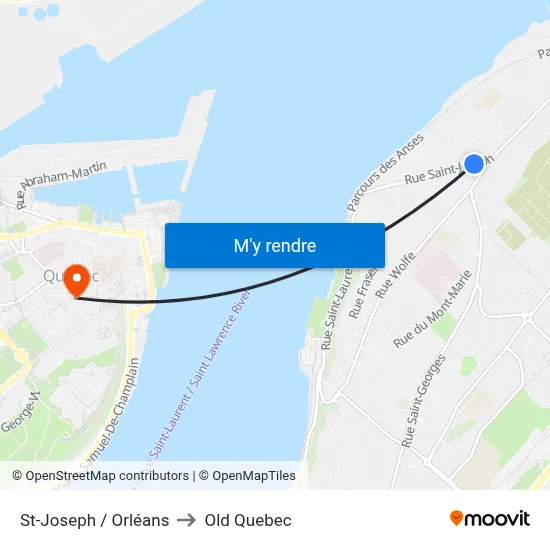St-Joseph / Orléans to Old Quebec map