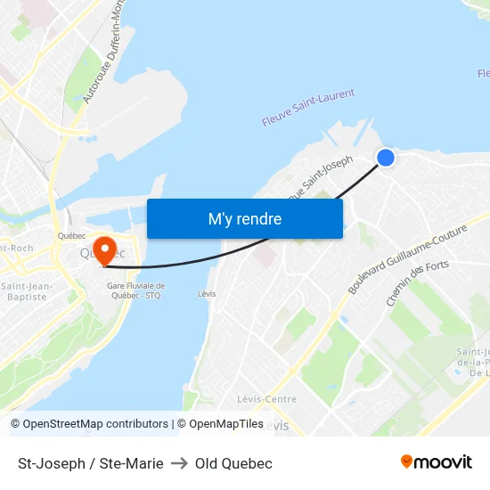 St-Joseph / Ste-Marie to Old Quebec map