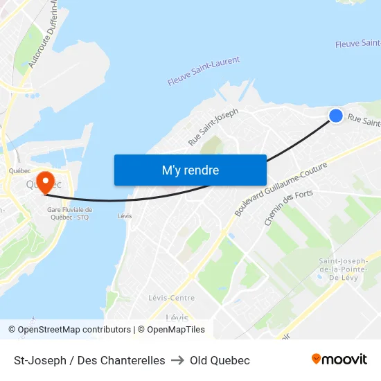 St-Joseph / Des Chanterelles to Old Quebec map