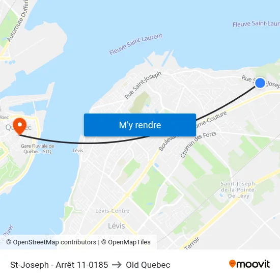 St-Joseph - Arrêt 11-0185 to Old Quebec map