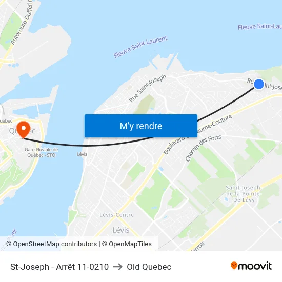 St-Joseph - Arrêt 11-0210 to Old Quebec map