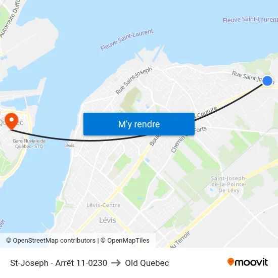 St-Joseph - Arrêt 11-0230 to Old Quebec map