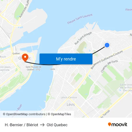 H.-Bernier / Blériot to Old Quebec map