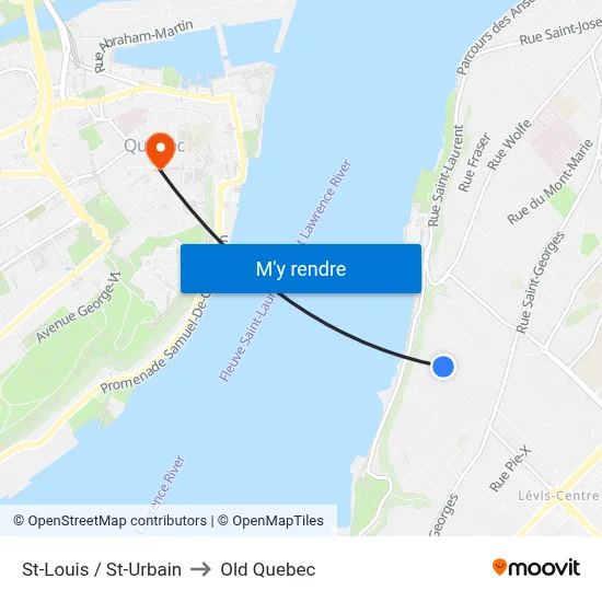 St-Louis / St-Urbain to Old Quebec map