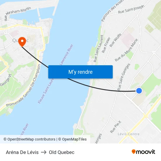 Aréna De Lévis to Old Quebec map