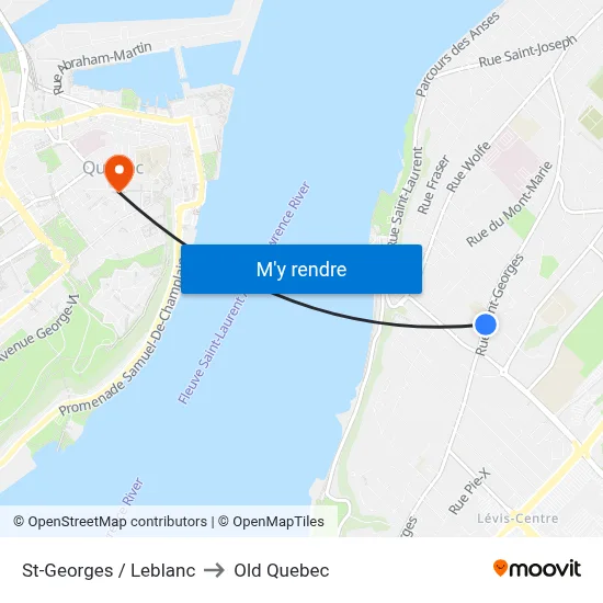 St-Georges / Leblanc to Old Quebec map