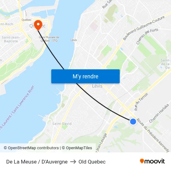 De La Meuse / D'Auvergne to Old Quebec map