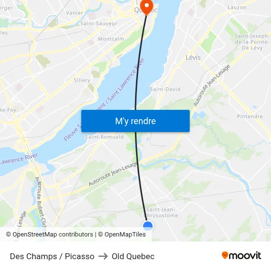 Des Champs / Picasso to Old Quebec map