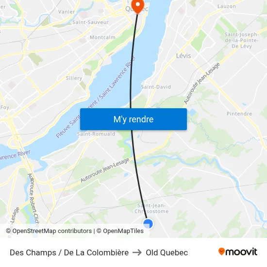 Des Champs / De La Colombière to Old Quebec map