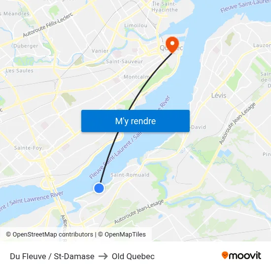 Du Fleuve / St-Damase to Old Quebec map