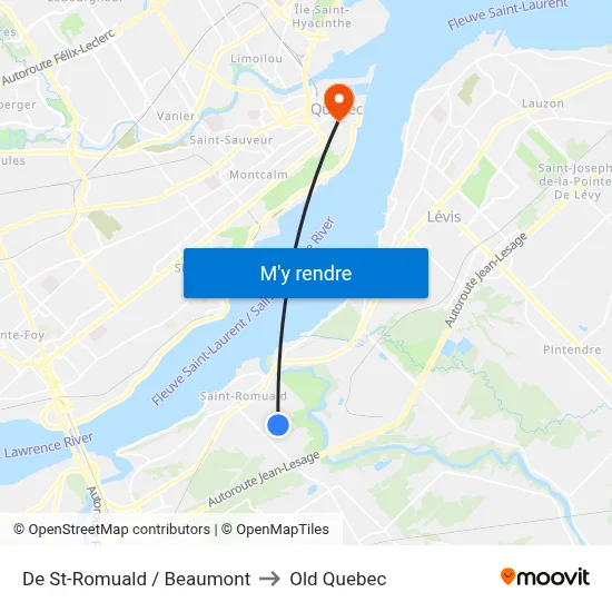 De St-Romuald / Beaumont to Old Quebec map