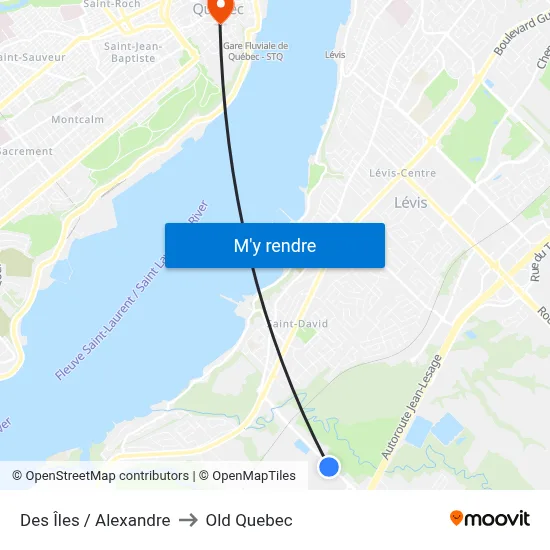 Des Îles / Alexandre to Old Quebec map