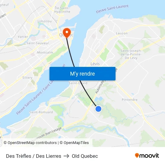 Des Trèfles / Des Lierres to Old Quebec map