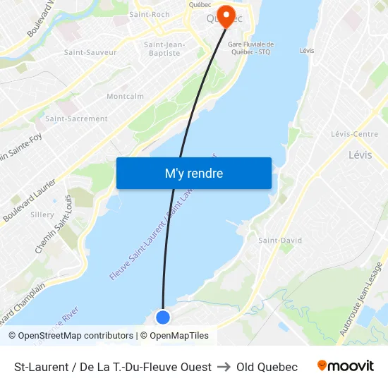 St-Laurent / De La T.-Du-Fleuve Ouest to Old Quebec map