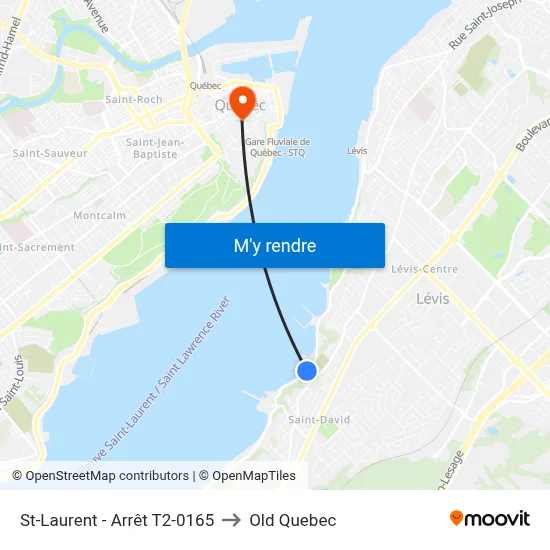 St-Laurent - Arrêt T2-0165 to Old Quebec map