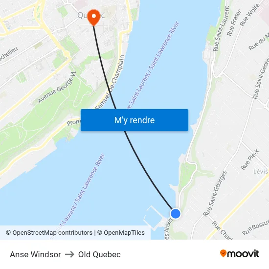 Anse Windsor to Old Quebec map