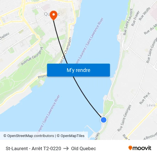 St-Laurent - Arrêt T2-0220 to Old Quebec map