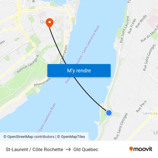 St-Laurent / Côte Rochette to Old Quebec map
