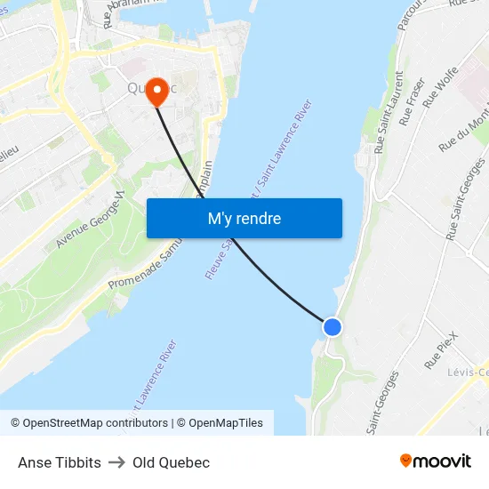 Anse Tibbits to Old Quebec map