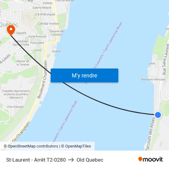 St-Laurent - Arrêt T2-0280 to Old Quebec map