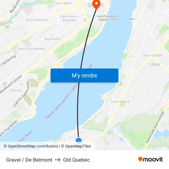 Gravel / De Belmont to Old Quebec map