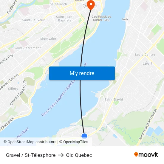 Gravel / St-Télesphore to Old Quebec map