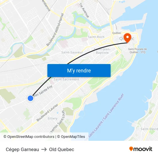 Cégep Garneau to Old Quebec map