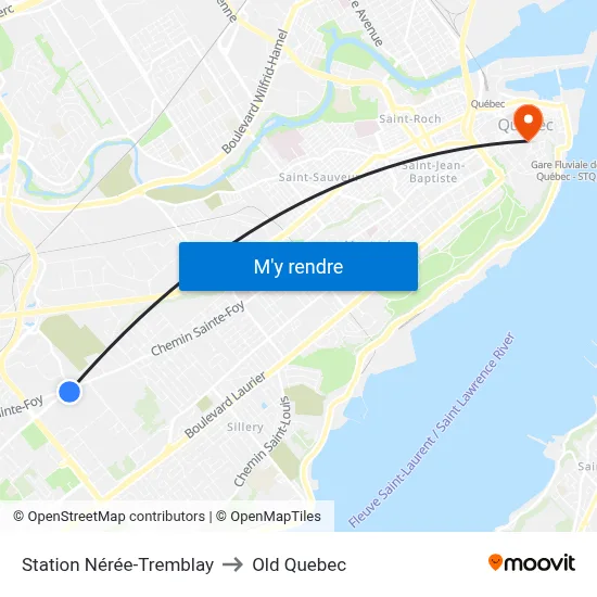 Station Nérée-Tremblay to Old Quebec map