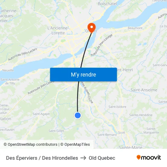 Des Éperviers / Des Hirondelles to Old Quebec map