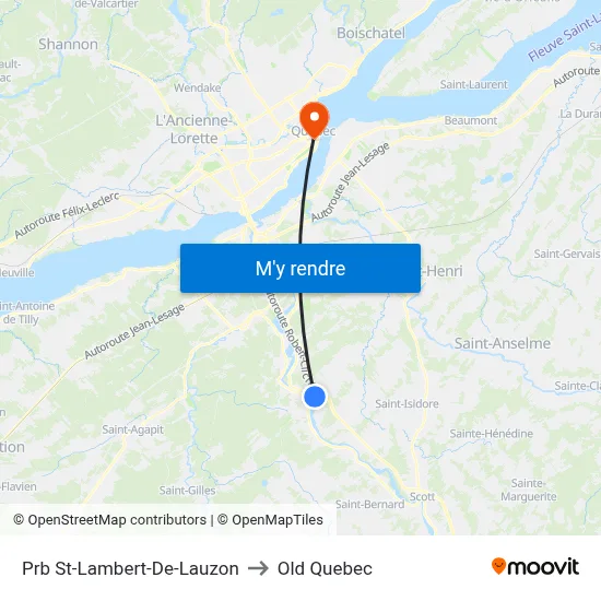 Prb St-Lambert-De-Lauzon to Old Quebec map