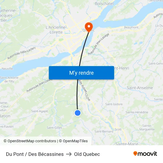 Du Pont / Des Bécassines to Old Quebec map