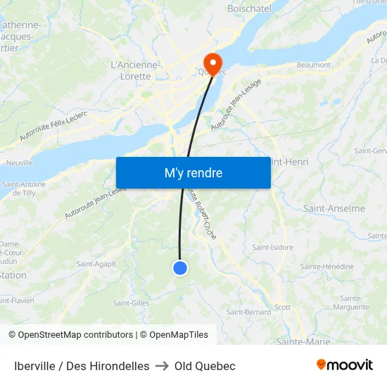 Iberville / Des Hirondelles to Old Quebec map