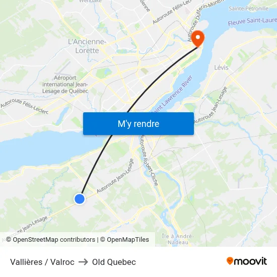 Vallières / Valroc to Old Quebec map