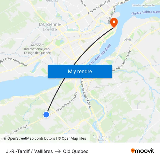 J.-R.-Tardif / Vallières to Old Quebec map