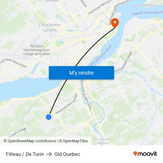 Filteau / De Turin to Old Quebec map