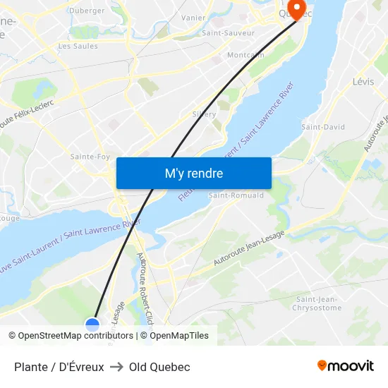Plante / D'Évreux to Old Quebec map