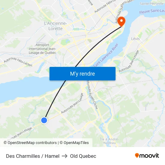 Des Charmilles / Hamel to Old Quebec map