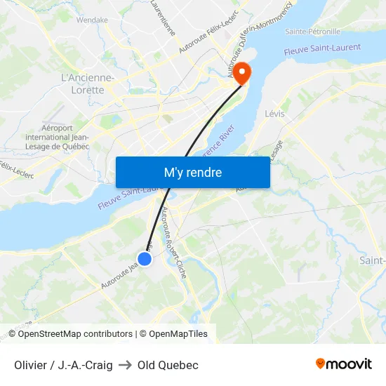 Olivier / J.-A.-Craig to Old Quebec map