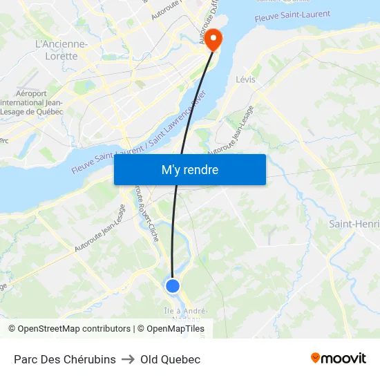 Parc Des Chérubins to Old Quebec map