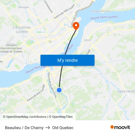 Beaulieu / De Charny to Old Quebec map