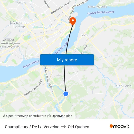 Champfleury / De La Verveine to Old Quebec map