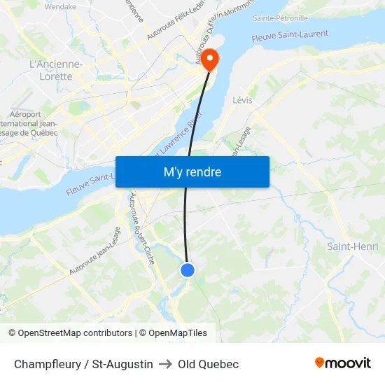 Champfleury / St-Augustin to Old Quebec map