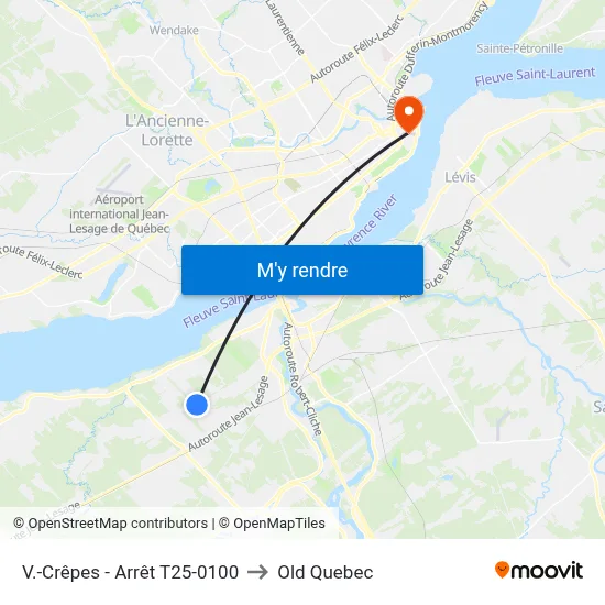 V.-Crêpes - Arrêt T25-0100 to Old Quebec map
