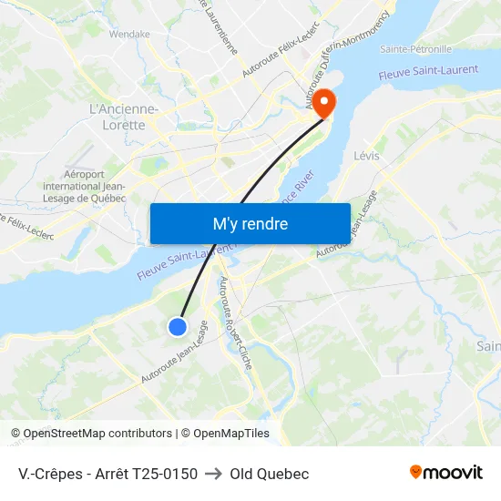 V.-Crêpes - Arrêt T25-0150 to Old Quebec map