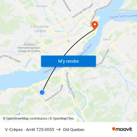 V.-Crêpes - Arrêt T25-0055 to Old Quebec map