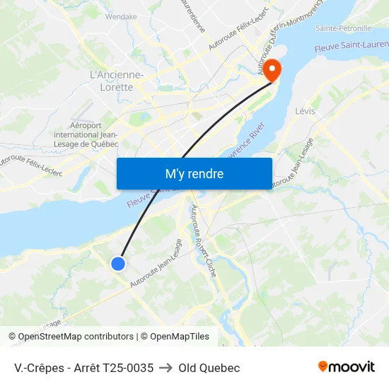 V.-Crêpes - Arrêt T25-0035 to Old Quebec map