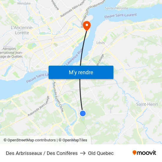 Des Arbrisseaux / Des Conifères to Old Quebec map