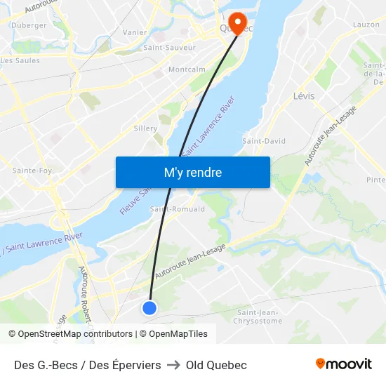 Des G.-Becs / Des Éperviers to Old Quebec map