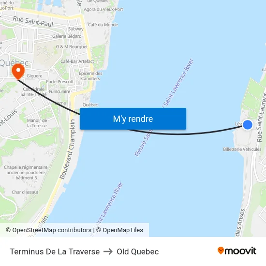 Terminus De La Traverse to Old Quebec map